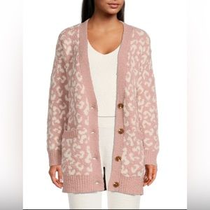 UGG Australia Joselyn Lounge Button Animal Print Pink Cardigan Sweater Sz M NWT
